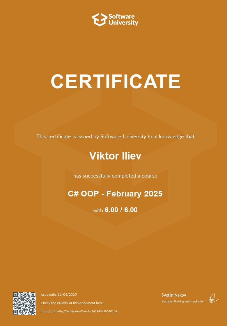 C# OOP certificate preview