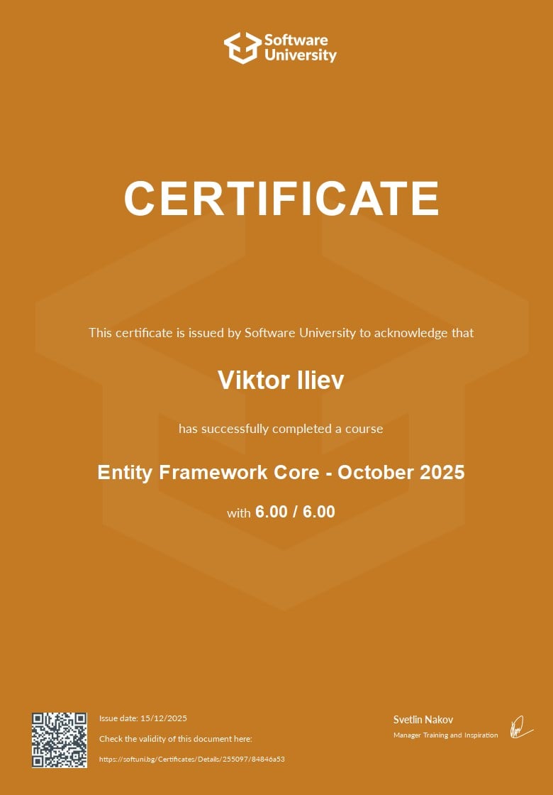 Entity Framework Core certificate preview
